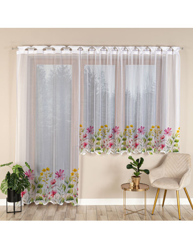 KWIATOWA ŁĄKA Firanka żakardowa gotowa na prosto, szerokość 140 x wysokość 230cm, kolor 001 biały P00308