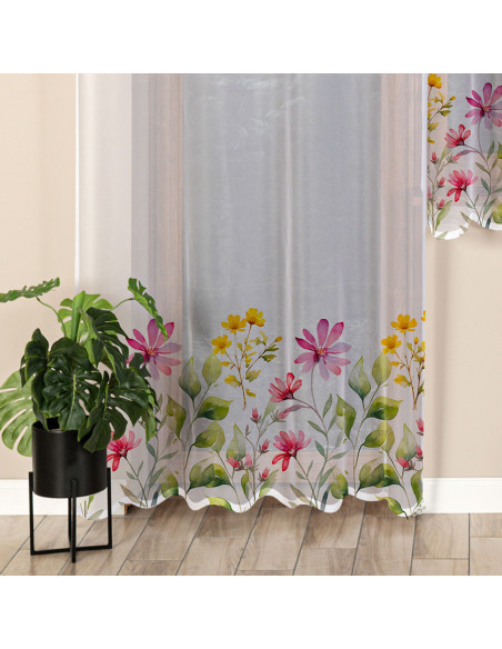 KWIATOWA ŁĄKA Firanka żakardowa gotowa na prosto, szerokość 140 x wysokość 230cm, kolor 001 biały P00308