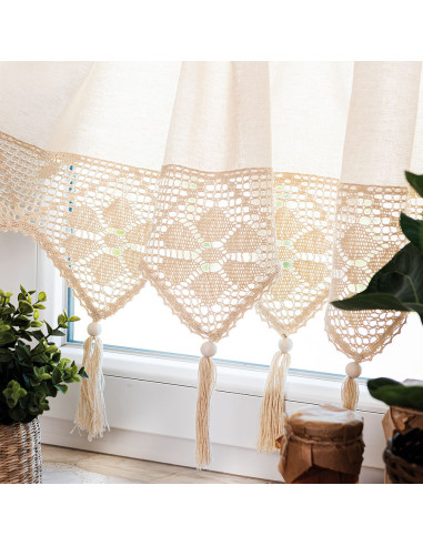 RACHELA Zazdrostka gotowa z ażurem, szerokość 150 x wysokość 75cm, kolor 012 kremowy 912432