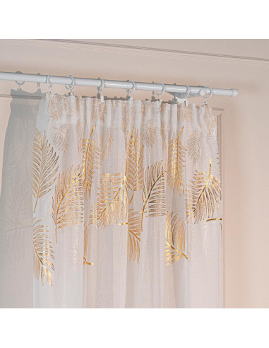 MARIETTA Firana gotowa na taśmie z ołowianką,  szerokość 140cm x wysokość 250cm, kolor 004 biały ze złotym zdobieniem 0