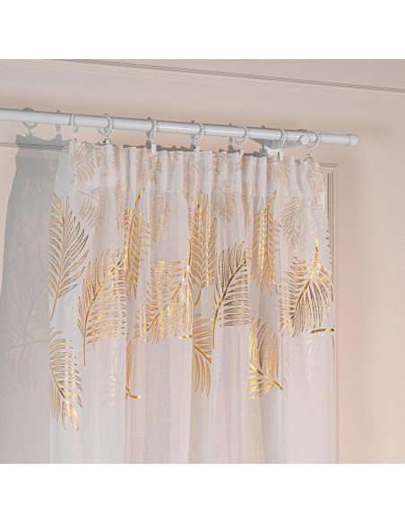 MARIETTA Firana gotowa na taśmie z ołowianką,  szerokość 140cm x wysokość 250cm, kolor 004 biały ze złotym zdobieniem 0