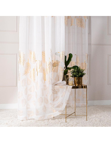 MARIETTA Firana gotowa na taśmie z ołowianką,  szerokość 140cm x wysokość 250cm, kolor 004 biały ze złotym zdobieniem 0