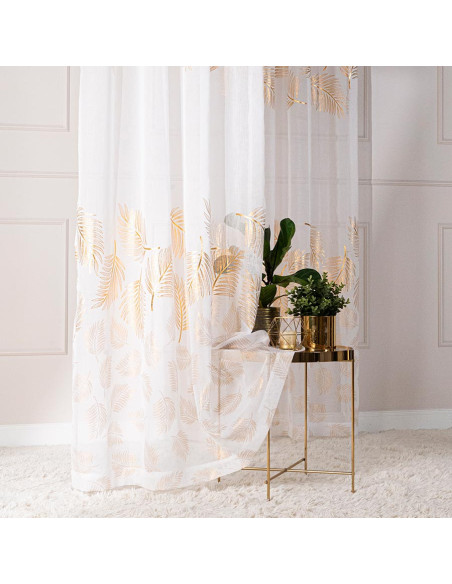 MARIETTA Firana gotowa na taśmie z ołowianką,  szerokość 140cm x wysokość 250cm, kolor 004 biały ze złotym zdobieniem 0