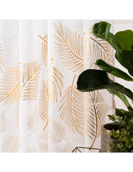 MARIETTA Firana gotowa na taśmie z ołowianką,  szerokość 140cm x wysokość 250cm, kolor 004 biały ze złotym zdobieniem 0