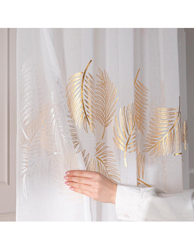 MARIETTA Firana gotowa na taśmie z ołowianką,  szerokość 140cm x wysokość 250cm, kolor 004 biały ze złotym zdobieniem 0