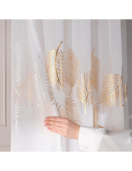 MARIETTA Firana gotowa na taśmie z ołowianką,  szerokość 140cm x wysokość 250cm, kolor 004 biały ze złotym zdobieniem 0