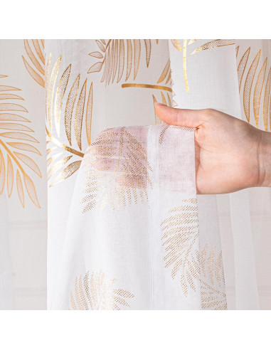 MARIETTA Firana gotowa na taśmie z ołowianką,  szerokość 140cm x wysokość 250cm, kolor 004 biały ze złotym zdobieniem 0