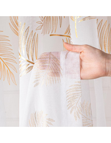 MARIETTA Firana gotowa na taśmie z ołowianką,  szerokość 140cm x wysokość 250cm, kolor 004 biały ze złotym zdobieniem 0
