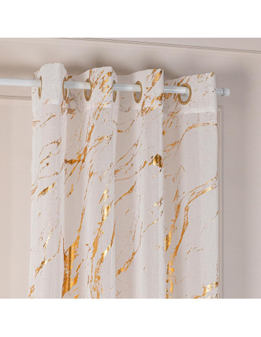 MARMA Firana gotowa na przelotkach z ołowianką, szerokość 140cm x wysokość 250cm, kolor 004 biały ze złotym zdobieniem 1