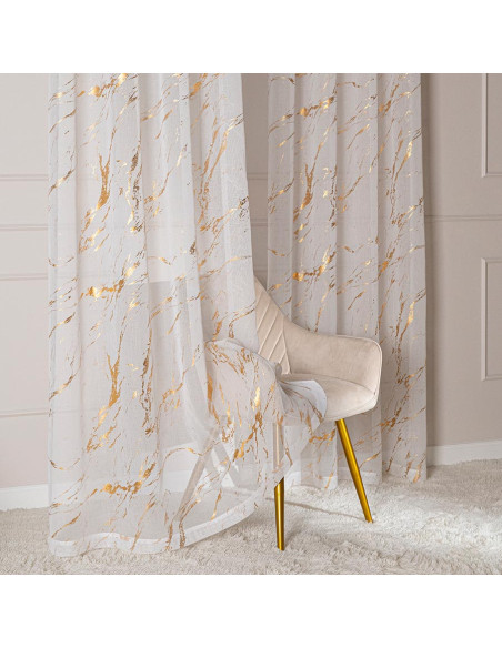 MARMA Firana gotowa na przelotkach z ołowianką, szerokość 140cm x wysokość 250cm, kolor 004 biały ze złotym zdobieniem 1