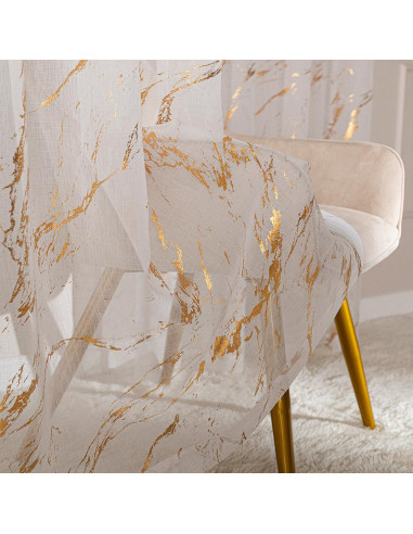 MARMA Firana gotowa na przelotkach z ołowianką, szerokość 140cm x wysokość 250cm, kolor 004 biały ze złotym zdobieniem 1