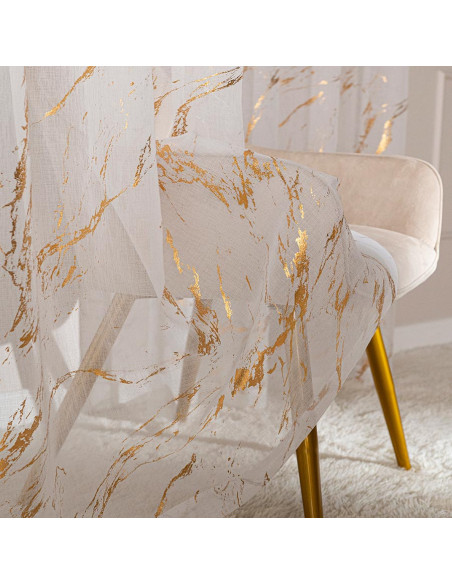 MARMA Firana gotowa na przelotkach z ołowianką, szerokość 140cm x wysokość 250cm, kolor 004 biały ze złotym zdobieniem 1