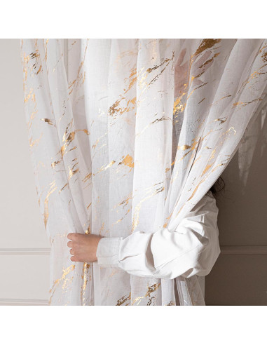 MARMA Firana gotowa na przelotkach z ołowianką, szerokość 140cm x wysokość 250cm, kolor 004 biały ze złotym zdobieniem 1