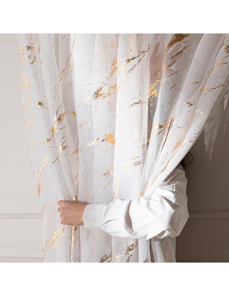 MARMA Firana gotowa na przelotkach z ołowianką, szerokość 140cm x wysokość 250cm, kolor 004 biały ze złotym zdobieniem 1