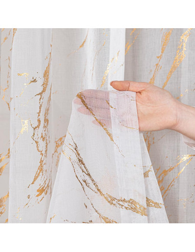 MARMA Firana gotowa na przelotkach z ołowianką, szerokość 140cm x wysokość 250cm, kolor 004 biały ze złotym zdobieniem 1