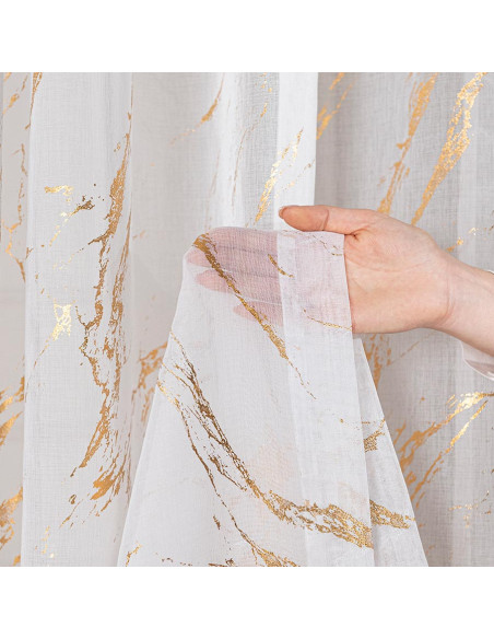 MARMA Firana gotowa na przelotkach z ołowianką, szerokość 140cm x wysokość 250cm, kolor 004 biały ze złotym zdobieniem 1