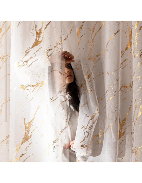 MARMA Firana gotowa na przelotkach z ołowianką, szerokość 140cm x wysokość 250cm, kolor 004 biały ze złotym zdobieniem 1