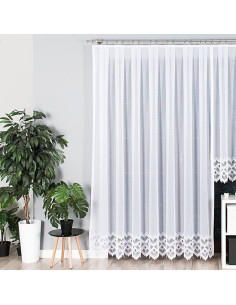 FELICJA Firanka żakardowa gotowa ze wzorem na samym dole na prosto, szerokość 300 x wysokość 250cm, kolor 001 biały 018989