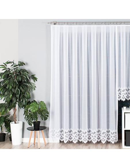 FELICJA Firanka żakardowa gotowa ze wzorem na samym dole na prosto, szerokość 300 x wysokość 250cm, kolor 001 biały 018989