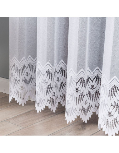 FELICJA Firanka żakardowa gotowa ze wzorem na samym dole na prosto, szerokość 300 x wysokość 250cm, kolor 001 biały 018989