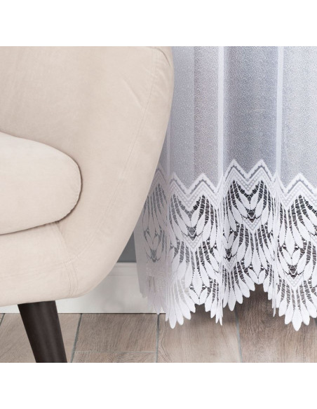 FELICJA Firanka żakardowa gotowa ze wzorem na samym dole na prosto, szerokość 300 x wysokość 250cm, kolor 001 biały 018989