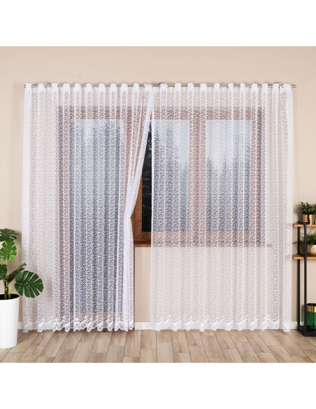 BOGUMIŁA Firanka żakardowa gotowa, szerokość 300 x wysokość 250cm, kolor 001 biały 004542