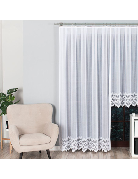 FELICJA Firanka żakardowa gotowa ze wzorem na samym dole na prosto, szerokość 200 x wysokość 250cm, kolor 001 biały 018989