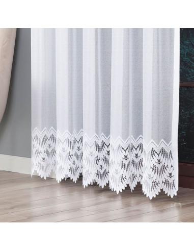 FELICJA Firanka żakardowa gotowa ze wzorem na samym dole na prosto, szerokość 200 x wysokość 250cm, kolor 001 biały 018989