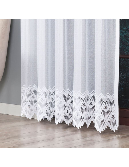 FELICJA Firanka żakardowa gotowa ze wzorem na samym dole na prosto, szerokość 200 x wysokość 250cm, kolor 001 biały 018989