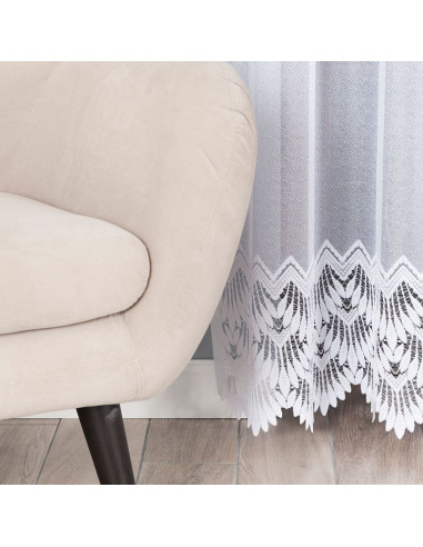 FELICJA Firanka żakardowa gotowa ze wzorem na samym dole na prosto, szerokość 200 x wysokość 250cm, kolor 001 biały 018989