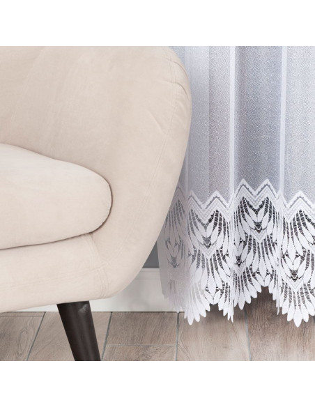 FELICJA Firanka żakardowa gotowa ze wzorem na samym dole na prosto, szerokość 200 x wysokość 250cm, kolor 001 biały 018989