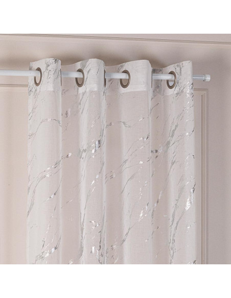 MARMA Firana gotowa na przelotkach z ołowianką, szerokość 140cm x wysokość 250cm, kolor 001 biały ze srebrnym zdobieniem 