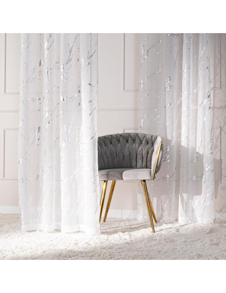 MARMA Firana gotowa na przelotkach z ołowianką, szerokość 140cm x wysokość 250cm, kolor 001 biały ze srebrnym zdobieniem