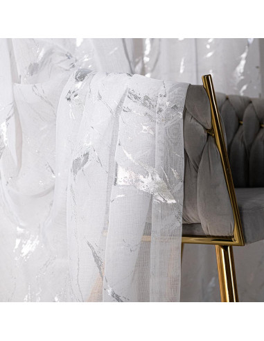 MARMA Firana gotowa na przelotkach z ołowianką, szerokość 140cm x wysokość 250cm, kolor 001 biały ze srebrnym zdobieniem 