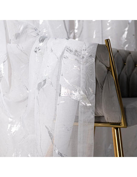 MARMA Firana gotowa na przelotkach z ołowianką, szerokość 140cm x wysokość 250cm, kolor 001 biały ze srebrnym zdobieniem 