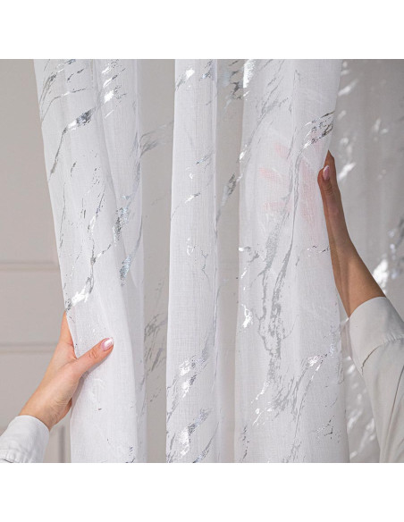 MARMA Firana gotowa na przelotkach z ołowianką, szerokość 140cm x wysokość 250cm, kolor 001 biały ze srebrnym zdobieniem 