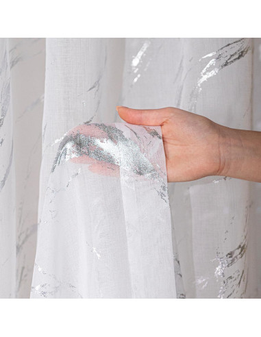 MARMA Firana gotowa na przelotkach z ołowianką, szerokość 140cm x wysokość 250cm, kolor 001 biały ze srebrnym zdobieniem 