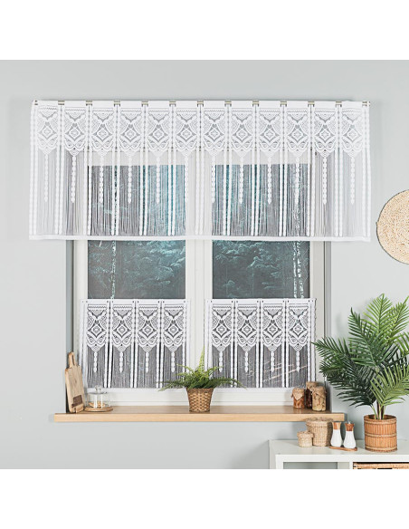 INARA Zazdrostka makramowa żakardowa gotowa, szerokość 180 x wysokość 75cm, kolor 001 biały 001470