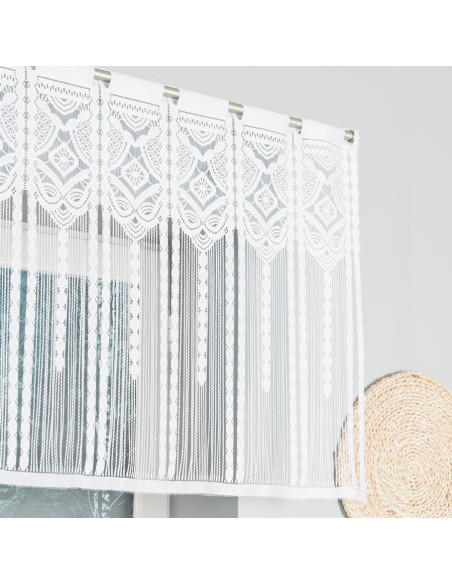 INARA Zazdrostka makramowa żakardowa gotowa, szerokość 180 x wysokość 75cm, kolor 001 biały 001470