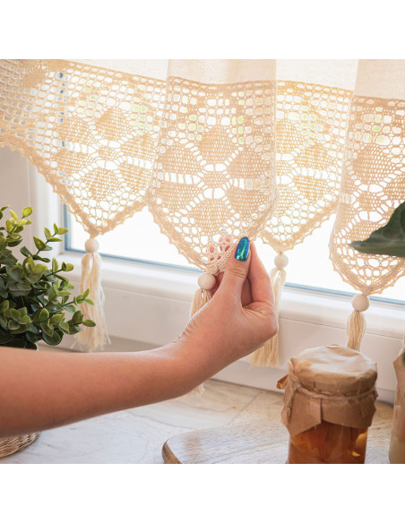 RACHELA Zazdrostka gotowa z ażurem, szerokość 200 x wysokość 75cm, kolor 012 kremowy 912432