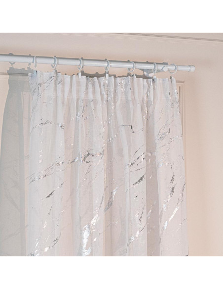 MARMA Firana gotowa na taśmie z ołowianką, szerokość 140cm x wysokość 250cm, kolor 001 biały ze srebrnym zdobieniem 1321