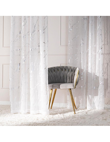 MARMA Firana gotowa na taśmie z ołowianką, szerokość 140cm x wysokość 250cm, kolor 001 biały ze srebrnym zdobieniem 1321