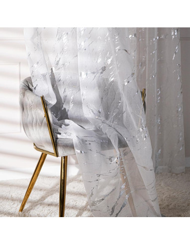 MARMA Firana gotowa na taśmie z ołowianką, szerokość 140cm x wysokość 250cm, kolor 001 biały ze srebrnym zdobieniem 1321