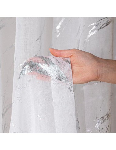 MARMA Firana gotowa na taśmie z ołowianką, szerokość 140cm x wysokość 250cm, kolor 001 biały ze srebrnym zdobieniem 1321