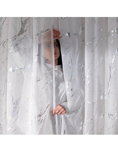 MARMA Firana gotowa na taśmie z ołowianką, szerokość 140cm x wysokość 250cm, kolor 001 biały ze srebrnym zdobieniem 1321