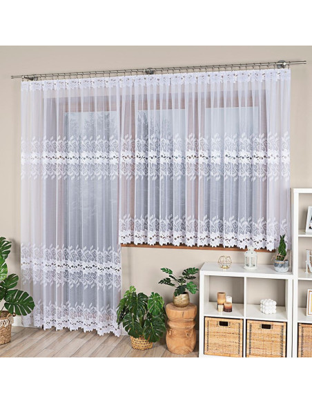 BASTIA Firanka żakardowa gotowa na prosto, szerokość 400 x wysokość 160cm,  kolor 001 biały 648107