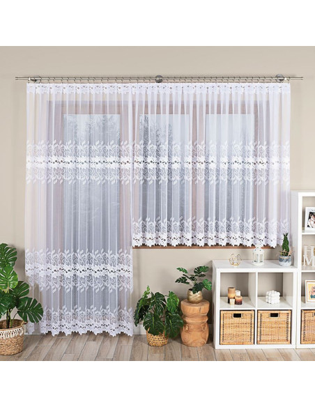 BASTIA Firanka żakardowa gotowa na prosto, szerokość 400 x wysokość 160cm,  kolor 001 biały 648107