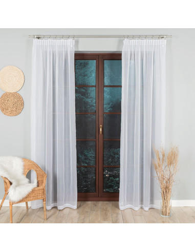 WOAL Firana gotowa na taśmie, szerokość 140 x wysokość 250cm, kolor 001 biały FG0001