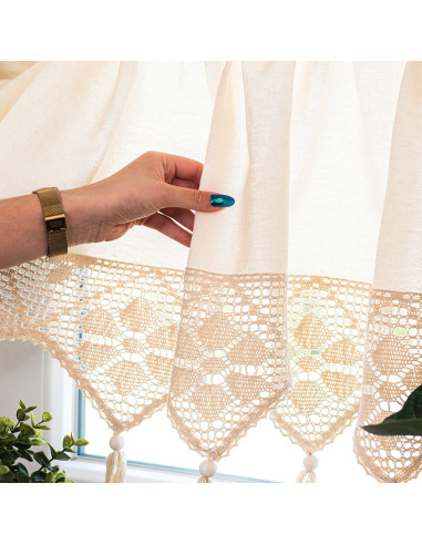 RACHELA Zazdrostka gotowa z ażurem, szerokość 150 x wysokość 90cm, kolor 012 kremowy 912432