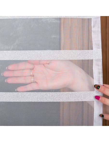 HALINA Firanka żakardowa gotowa, szerokość 300 x wysokość 250cm, kolor 001 biały ze srebrnym lurexem 000383